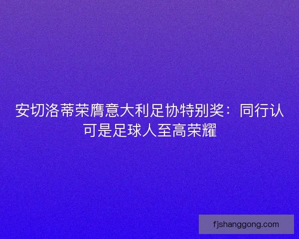 安切洛蒂荣膺意大利足协特别奖：同行认可是足球人至高荣耀